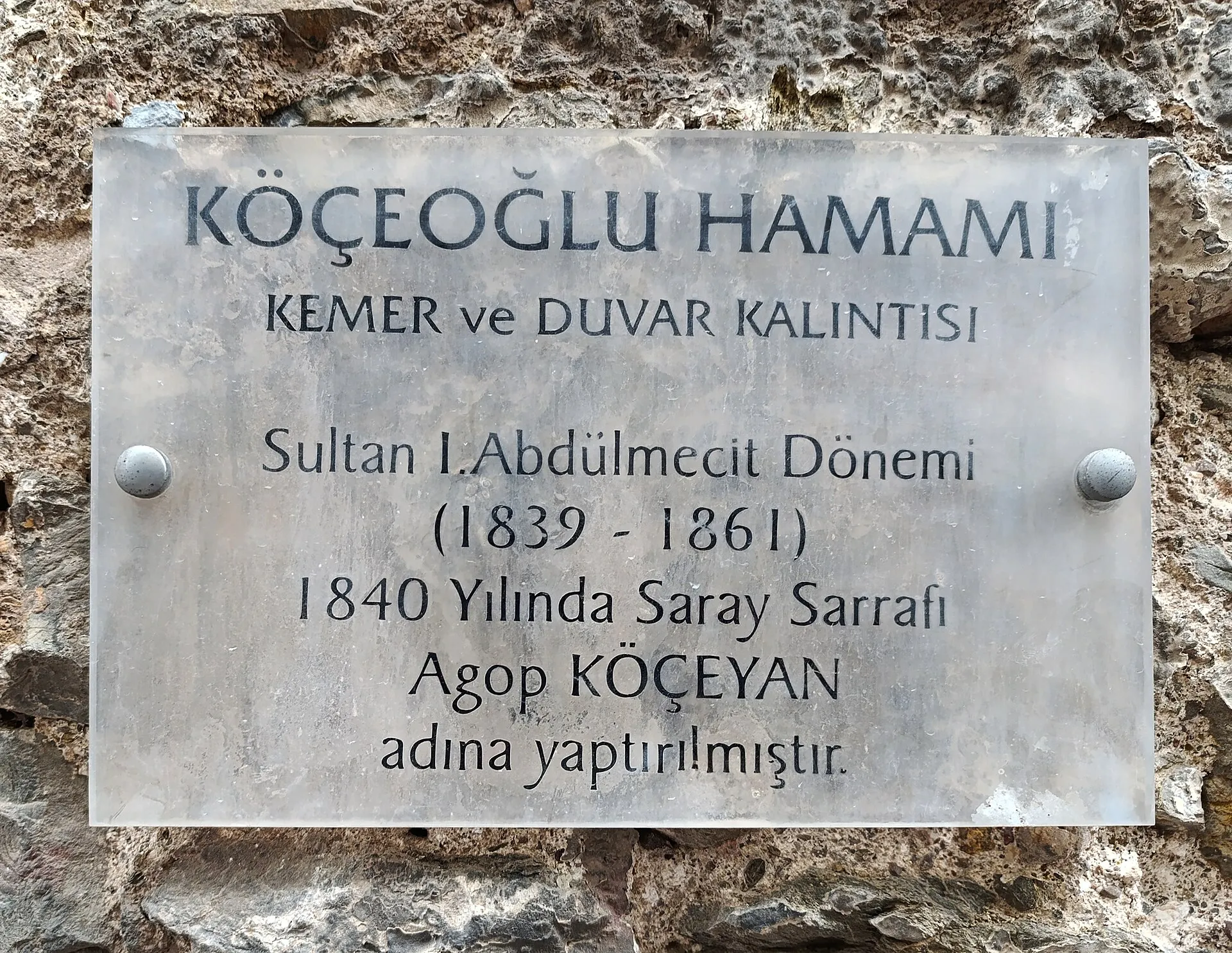 Hamamın tanıtım levhası, Eylül 2024